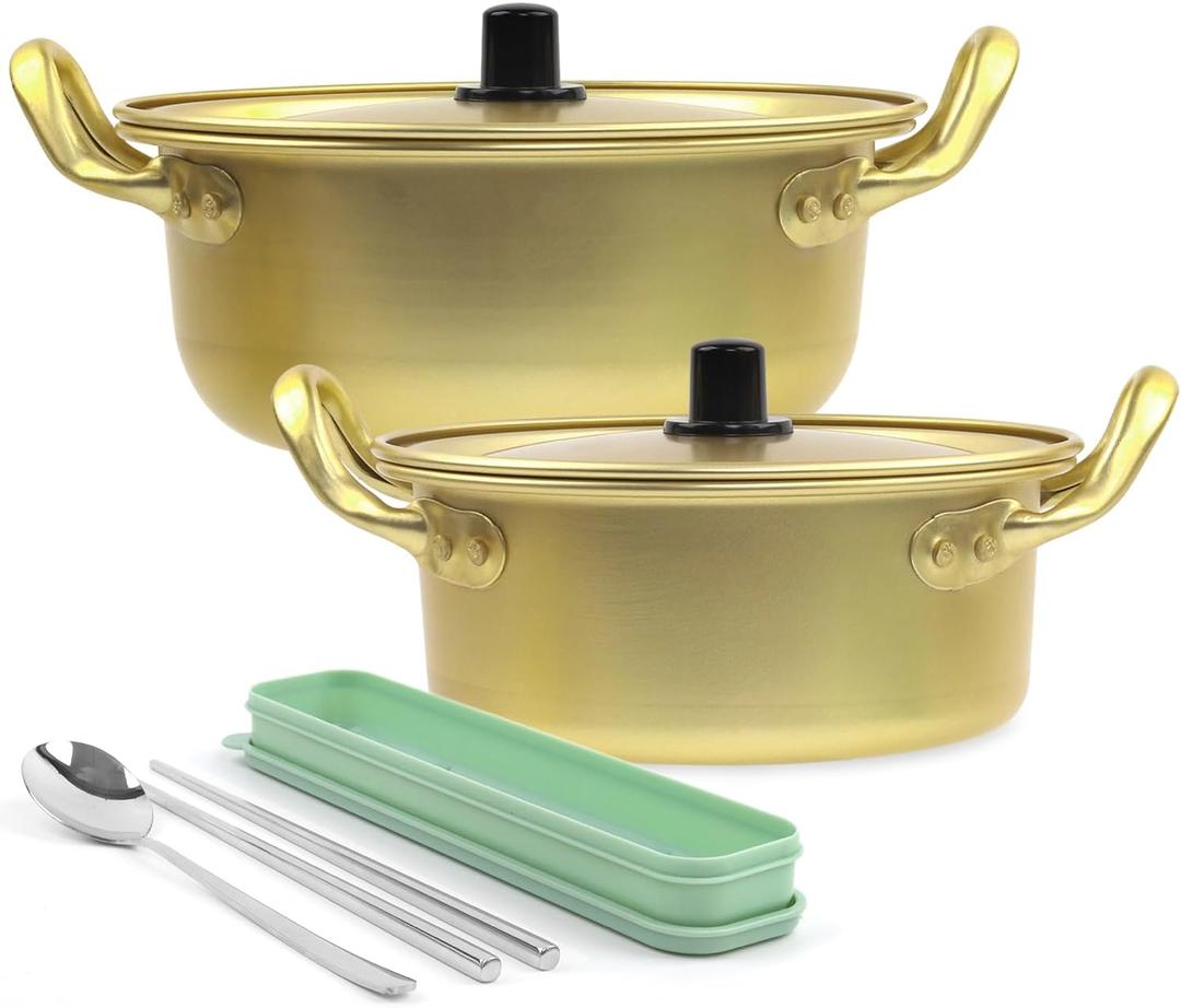 Ramen Pot with Lid,2 Pack Korea Style Noodle Pot, Stovetop Ramen Cooker,Stovetop Safe, Nonstick & Easy Clean Ramyun Pot with Handles Ideal for Soup, Instant Noodles, Stir Fry & Asian Dishes,2 Size