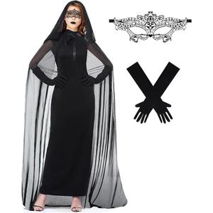 SKEFOLI Halloween Costume Women's Ghost Costume Black Ghost Bride Sexy Scary Queen Costume Halloween Cape Women Vampire
