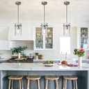 5.5" Brush Nickel Hammered Glass Pendant Light Fixtures, Brushed Nickel Kitchen Pendant Lights, Modern Kitchen Island Light Dining Room Light Farmhouse Island Lights Sink 2 Pack