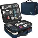 MATEIN Cord Organizer Travel for Men, Large Travel Accessories Changer Case for Cables, Cell Phone and Tablet (Up to 12.9inch), Portable Double Layers Cable Organizer Box, Navy Blue, Tech Gifts