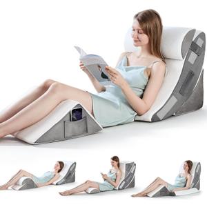 Bed Wedge Pillow, 4PC Adjustable Memory Foam Triangle Wedge Pillow Set For After Surgery, Pillow Wedge For Sleep Apnea, Back Pain Relief, Acid Reflux Relief, Orthopedic Pillow Wedge For Sleeping, Grey