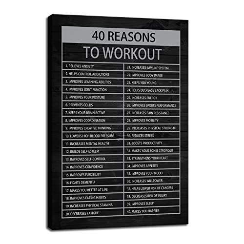 40 Reasons to Workout Motivational Quotes Exercise Canvas Wall Art Inspirational Fitness Poster Print Modern Inspiring Picture Painting Framed Artwork for Office Gym Home Wall Decor[12''W X 18''H]