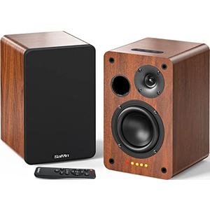 Saiyin Bluetooth Bookshelf Speakers, 40W X 2 Powered TV Speakers with 4 Inch Woofer, Turntable Speakers with Optical/AUX Input/Subwoofer Line Out for PC and TVs