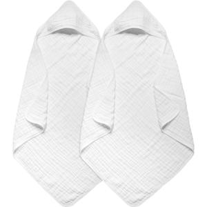 Baby Hooded Towels for Babies and Toddlers, Muslin Baby Bath Towel Soft and Absorbency for Boys and Girls (White 2 Pack)
