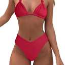 Bikini Sets for Women Sexy Halter Triangle String Bikini Cheeky V Cut High Waisted Thong Swimsuits 2 Piece (Small, Red)