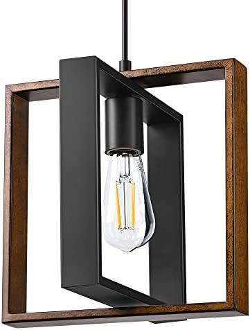 EDISHINE Farmhouse Pendant Light Fixture, Rustic Hanging Light Fixture with Wood Grain and Black Finish, Pendant Lighting for Kitchen Island, Dining Room, Hallway, Adjustable Cord