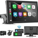 9-Inch CarPlay Screen for Car, Portable Car Stereo with Dual Dash Cam, Bluetooth, CarPlay, Backup Camera, Touchscreen, Android Auto & Wide Angle Lens