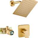 Brushed Gold Shower Faucet Single Function Trim Kit with Rough-in Valve Set Bath Rainfall Shower System 8inch Square Stainless Steel Metal Shower Head