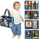 Toddler Busy Board Book Montessori Toys,Sensory Book Educational Activities for Learning Fine Motor Skills, Quiet Travel Essentials for Airplane & Car, Birthday Gift for Boys Girls Toddlers (Blue)