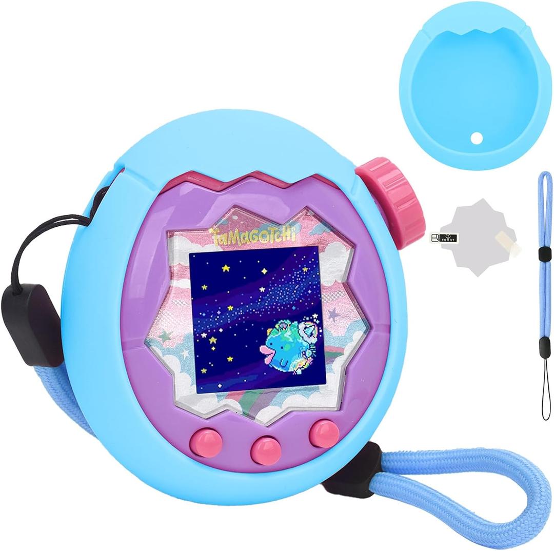 YouKnow Silicone Case for Tamagotchi Paradise Interactive Toy Digital Pet, with Screen Protector and Wrist Strap (Blue)