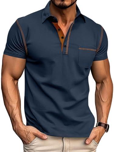 QOSOQ Men's Polo Shirts Short Sleeve Golf Polo T Shirt Lightweight Casual Button Down Shirts Summer Collared with Pocket XXL