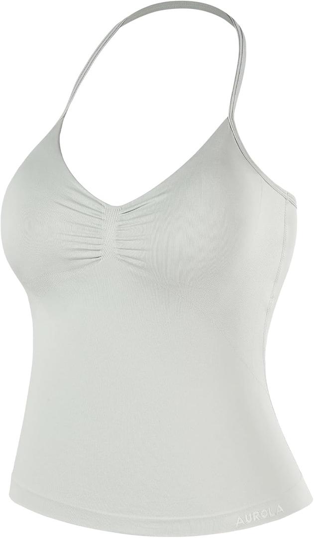 AUROLA Influence Longline Strappy Workout Halter Tops for Women,Removable Cups Padded Bras Impact Gym Yoga Sleeveless Top (Gray, Medium)