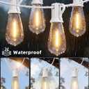 50FT Outdoor String Lights Weatherproof, Patio Lights with 25+2 Shatterproof ST40 Edison Bulbs, Commercial Grade Warm White LED String Lights for Wedding Backyard Christmas Party, White