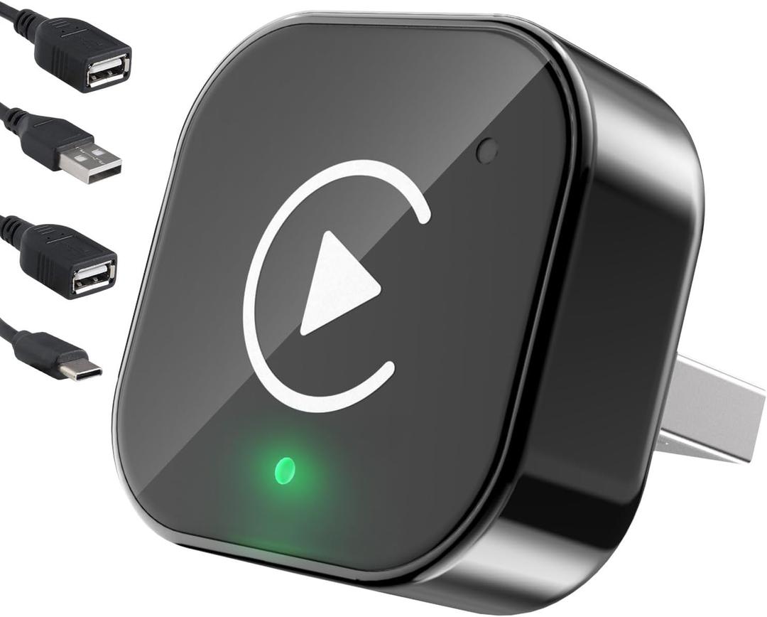 Ticarve 2-in-1 Wireless Apple CarPlay & Android Auto Adapter, Plug & Play CarPlay Wired to Wireless Adapter, Stable Auto-Connect, No Latency, iOS 10+ & Android 11+, USB/USB-C Extension Cable (Black)