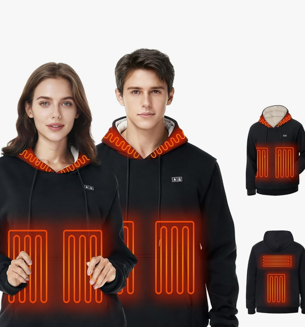 Heated Hoodie for Men Women with Battery Pack 7.4V 16000mAh, Hooded Heated Sweatshirts with 6 Heating Zones