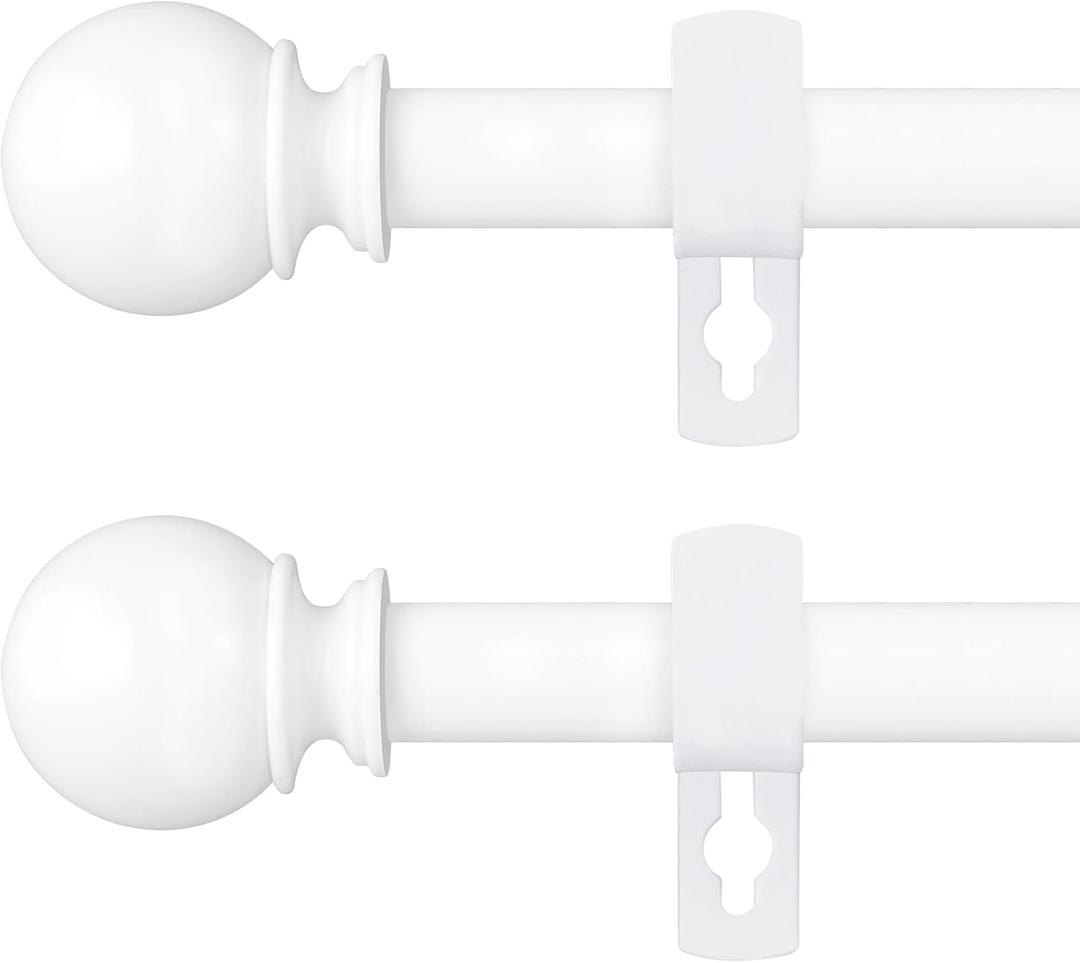 White Curtain Rods for Windows 28 to 48 Inch, 5/8" Diameter Heavy Duty Metal Stainless Steel Adjustable Small Curtain Rod With Bracket(2.3-4 Feet) (28-48"(2 Pack))