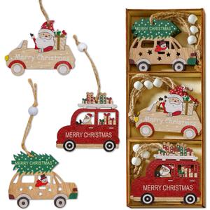 Rustic Wooden Christmas Ornaments Set, Farmhouse Natural Wood Holiday Decorations for Cozy Winter Home, 9 PCS Hanging Tree Decor with Gift Tray, Family Christmas & Holiday Gifting (9PCS)
