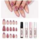 VSALON Short Almond Press-On Nails, 42 Count (Pack of 1), French Tip & Cat Eye, Cream Finish, Plastic, 16 Sizes & 10 Alternative Nails, UV Glue, Easy Tabs, Remover (Rose Sweetheart)