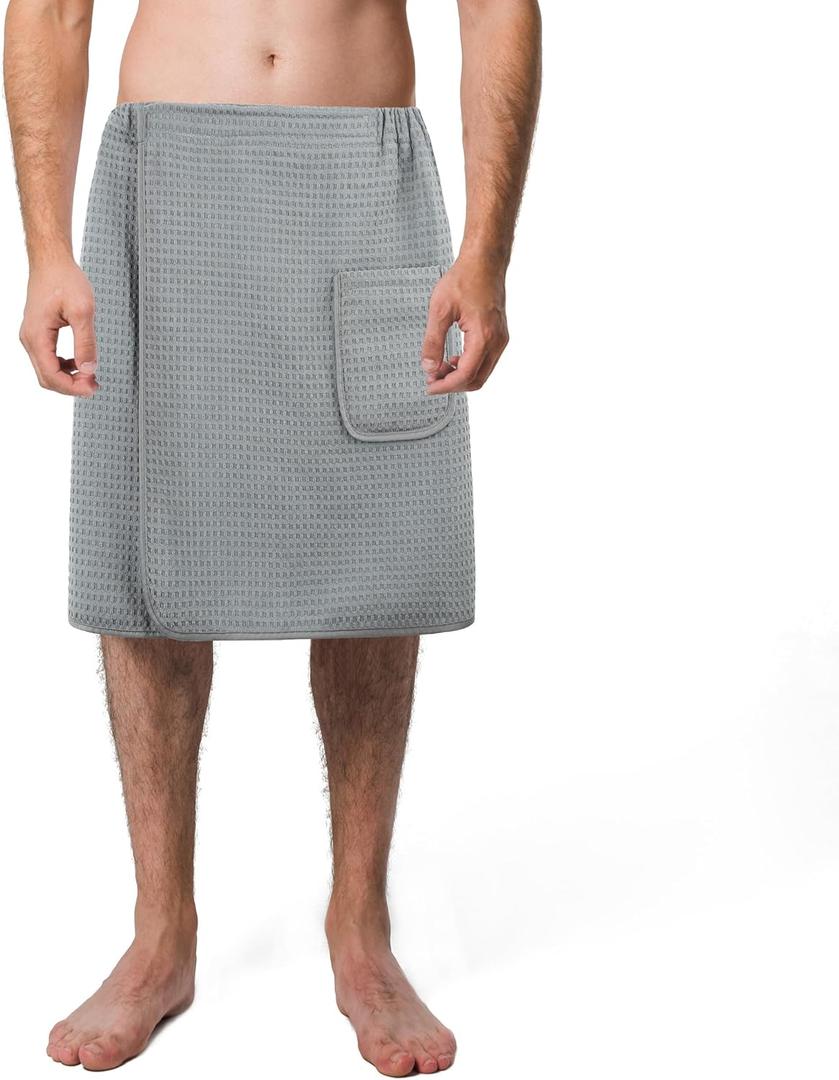 POLYTE Quick Dry Microfiber Waffle Bath Towel Body Wrap for Men, One Size - 20 in. Length x 58 in. Sweep (Gray)