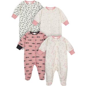 Onesies Brand Baby Girls' 4-Pack Sleep 'N Play Footies Multi Pack, Bunny Pink, Newborn