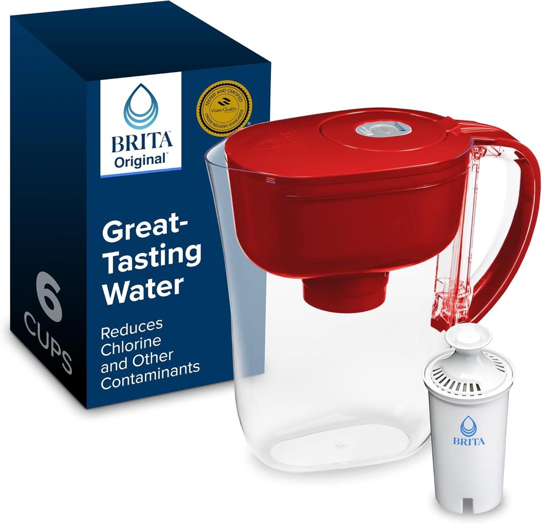 Brita Metro Water Filter Pitcher with SmartLight Change Indicator, BPA-Free, Replaces 1,800 Plastic Water Bottles a Year, Lasts Two Months, Includes 1 Filter, Small - 6-Cup Capacity, Fiery Red