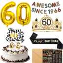 60th Birthday Decorations for Men - Vintage 1966 Birthday Supplies with Banner, Crown, Sash, Cake Topper, Gold 60 Number Balloons, Card with Envelope, 60 Year Old Party Decor Set for Him