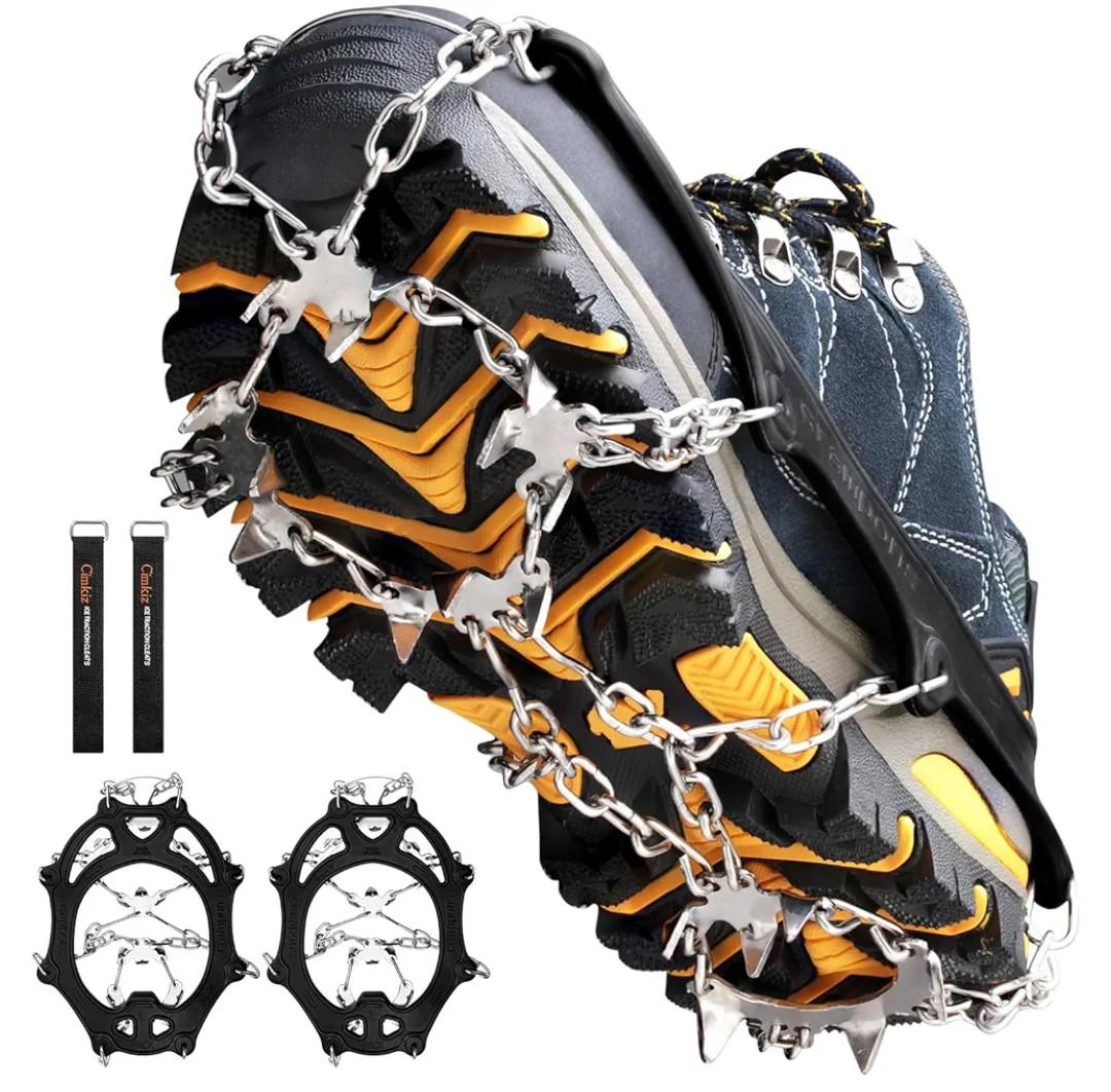 Cimkiz Crampons Ice Cleats Traction Snow Grips for Boots Shoes Women Men Anti Slip 19 Stainless Steel Spikes Safe Protect for Hiking Fishing Walking Climbing Mountaineering M