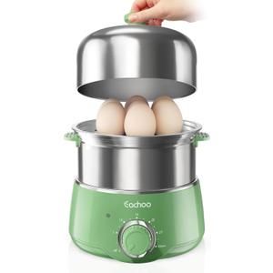 Hard Boiled Egg Cooker - CACHOO 14-Egg Rapid Stainless Steel Egg Boiler with 30-Min Timer & Auto Shut Off, Compact Electric Vegetable Steamer for Cooking, Dishwasher Safe, Retro Green (2-Tier)