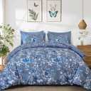 Dobuyly Floral Comforter Set King Size Teal Blue Bed in a Bag 7 Piece, Cottage Core Botanical Flower Pattern Spring Bedding Sets with Sheets, Pillowcases & Shams