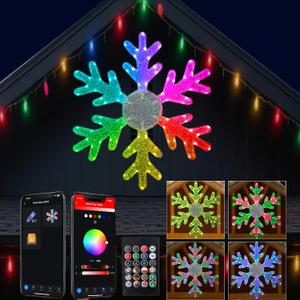 36in Large RGB Hanging Snowflake Lights Outdoor, Christmas Color Changing Snow Flakes Eaves Lights, App/Remote Control, Group Control, Timer, Dimmer, Festive Decor for Porch Wall Garage Door Decor