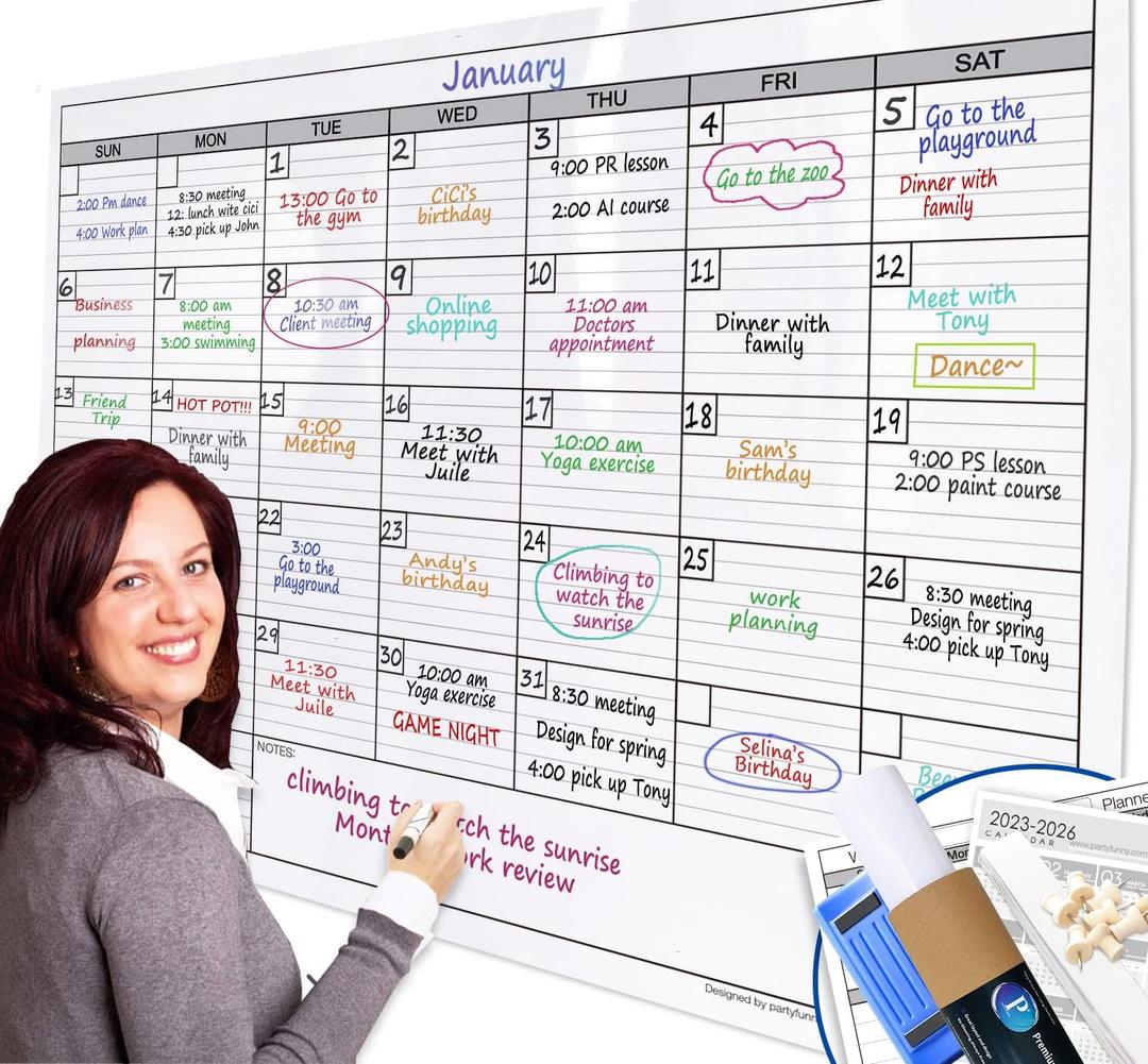 Dry Erase Monthly Extra Large White Board Calendar for Wall, 38" by 50", Jumbo Laminated Erasable One Month Whiteboard Calendar, Huge Oversized Blank 30-Day Poster with Lines and Squares (Non-magnetic Calendar)
