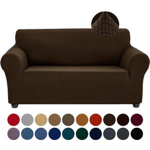 Joccun Stretch Loveseat Couch Cover Slipcover, 1-Piece Sofa Cover for 2 Cushion Couch Spandex Jacquard Washable Furniture Protector Cover for Living Room,Kids,PetsLoveseat,Seal Brown