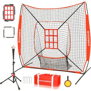 Storgem 6'X6' Baseball Softball Practice Net, Portable Baseball Net for Batting, Hitting, Pitching and Fielding, Carry Bag, Strike Zone and Batting Tee, Great for Kids Adult Youth