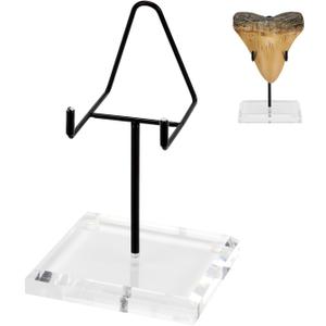1 Pcs Megalodon Shark Tooth Display Stand, Clear Acrylic Shark Tooth Holder Display Easel Holder for Slab Slice Fossil Rock Gemstones Crystals and Minerals, 3.9 x 3.5 x 6.5'' Black