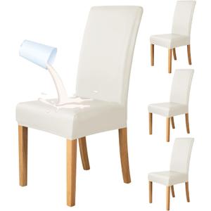 Deisy Dee Waterproof Leather Dining Room Chair Covers for Parson Chair Protector (4, Off White)