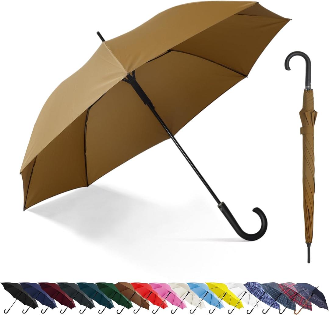 Large Stick Umbrella Windproof Automatic Open 50 Inch Umbrella with Hook Handle,Over Sized J Handle Umbrellas for Men and Women,Windproof Unbreakable Stick Rain Golf Umbrella