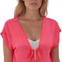 Star Vixen womens Tie Front Flutter Sleeve Chiffon Open Cardigan (3X, Pink/Neon)