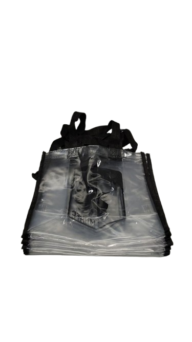 Small Tote Bag, clear, black straps, 5 pack