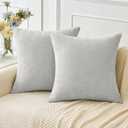 Cali Time Pack of 2 Light Gray Throw Pillow Covers 16x16 Inch Soft Chenille Pillow Covers for Sofa Living Room Couch Solid Dyed Cases