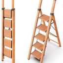 WOA WOA 5 Step Ladder, Ladders for Home, Anti-Slip Pedals, Aluminum Step Stool Foldable, Lightweight to Move, Ease of Storage, Reach 10ft for Closet Kitchen Library, Hold 300lbs - Wood Grain