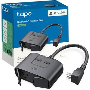 TP-Link Tapo Matter Outdoor Smart Plug, 2 Individual Outlets, IP65 Weather Resistance, Works with Apple Home, Alexa, Google Home, Long Wi-Fi Range, 2.4G Wi-Fi Only, ETL Certified (Tapo P400M)