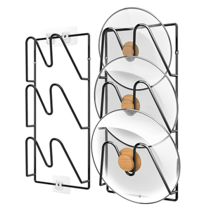 2-Pack Pot Lid Organizer, 6-Tier Pots & Pans Lid Holder Organizer for Cabinet or Wall/Door Kitchen Storage, No-Drill Adhesive Mount, Space-Saving Solution