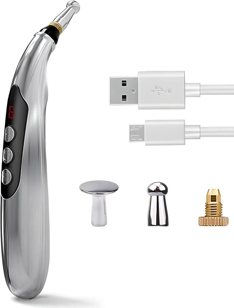 Acupuncture Pen Electronic - USB Rechargeable Pain Relief Electric - for Meridians Energy Pens Massager - Pain Relief Massage Tool with 3 Massage Heads & 2 Massage Gel - Gifts for Women & Men