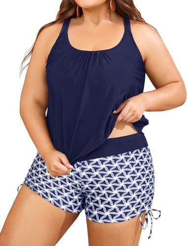 Aqua Eve Plus Size Tankini with Shorts Two Piece Swimsuits for Women Blouson Tummy Control Bathing SuitsSize 22W