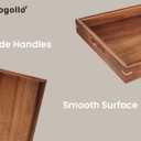 Fibogollo Set of 2 Acacia Wood Serving Tray with Handles,Decorative Trays Platter,Breakfast Tray in Bed,Food Drinks Tray for Eating,Working,Storing(Brown)