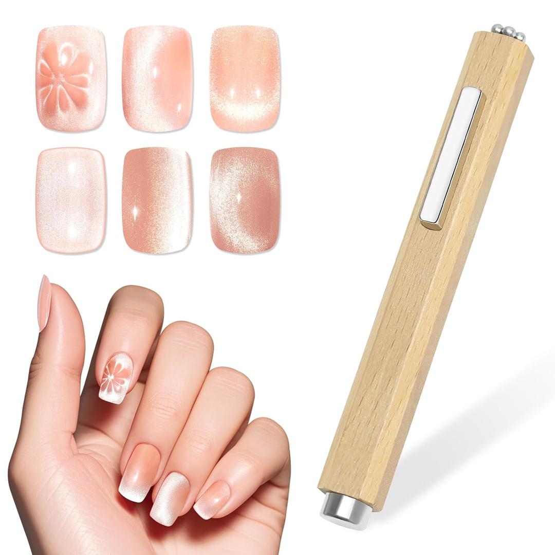 SIUSIO 3 In 1 Nail Magnet, Multifunctional Cat Eye Magnet For Gel Polish Magnet Stick Nail Art DIY Tools Design Walnut-Wood