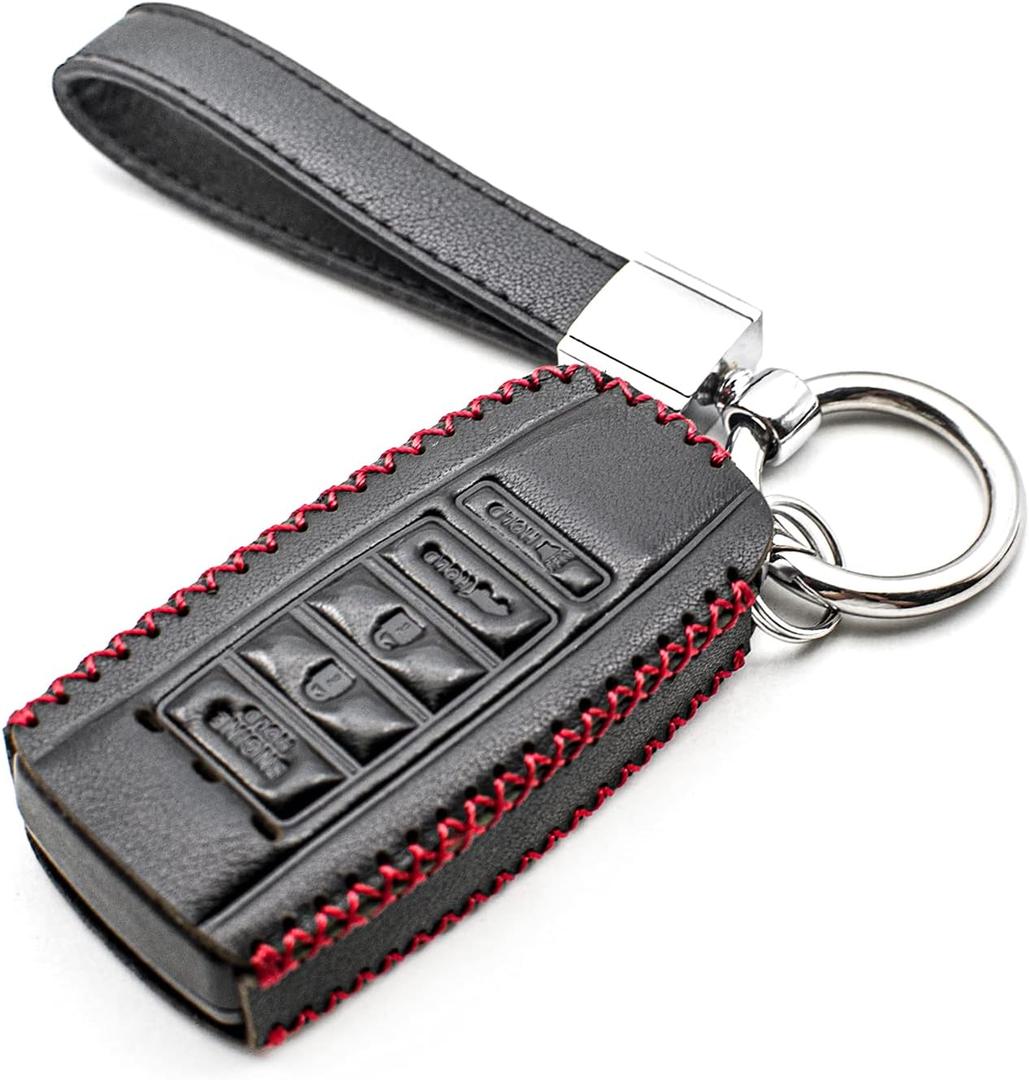 MECHCOS Compatible with Acura ILX MDX RDX RLX TLX Smart 5 Buttons Leather Keyless Entry Remote Control Key Fob Cover Case Protector Accessories, Black/Red
