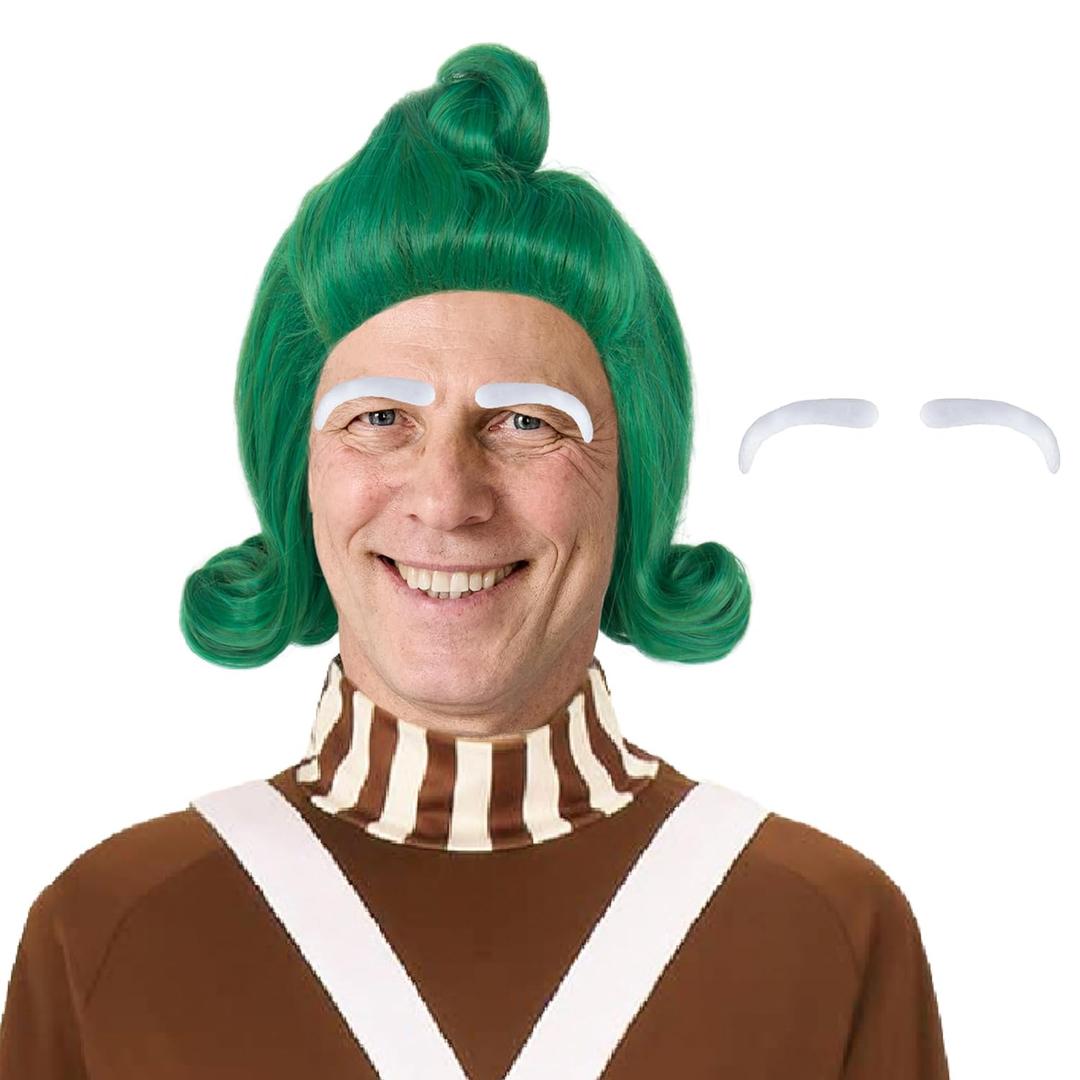 Miss U Hair Men Short Green Funny Wig with White Eyebrows Man Cosplay Halloween Party Wigs