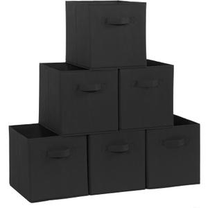 STORAGE MANIAC Storage Cubes, 11 Inch Durable 6 Pack Fabric Foldable Collapsible Bins with Handles for Organization, Closet, Shelves, Offices, Toys, Black (Black-6 Pack)