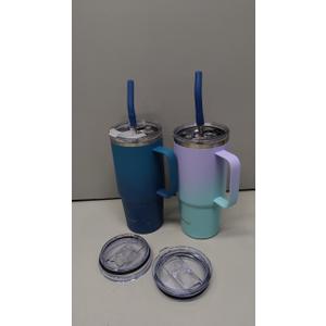 Pack of 2: Sursip Insulated Tumbler with Handle and Straw, 24 oz Kids Stainless Steel Tumbler for Boys Girls Leak-proof Lid Keep Cold Heat and Ice, Gifts for Kids Cups(Green-Pink-1 Pack), Sursip 24 oz Tumbler with Handle and Straw Lid, Double Wall Vacuum Stainless Steel Insulated Coffee Cup with 2 Lids, For Cold/Hot Drinks, Leak Proof, BPA-Free, Dishwasher Safe(Green＆Navy-1 Pack)